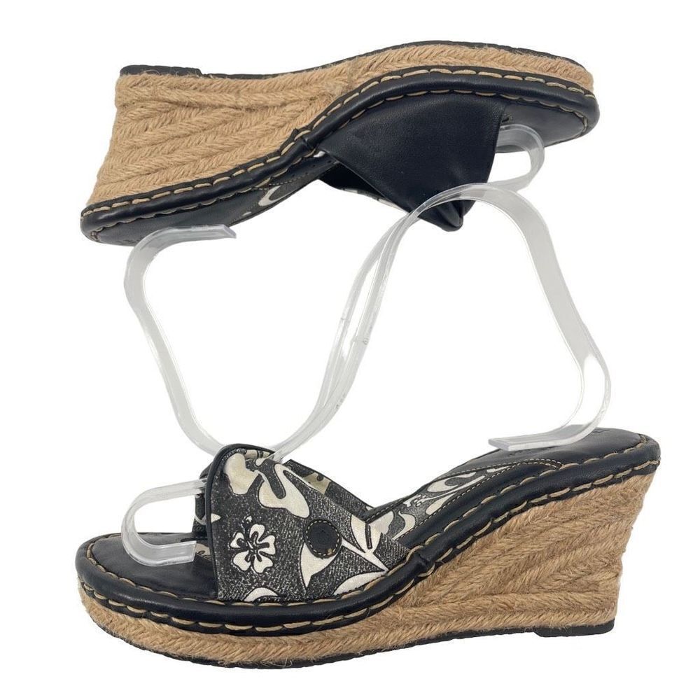 Born Womens Espadrille Wedge Sandals Platform Espadrille Leather Black White 7